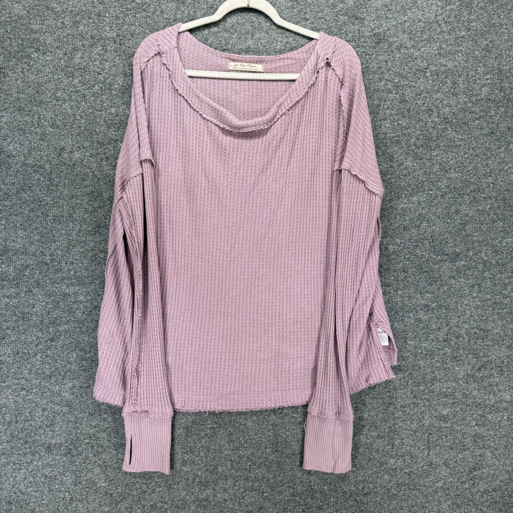 We The Free Shirt Womens‎ Medium Purple Waffle Knit Thermal Thumbhole Oversized